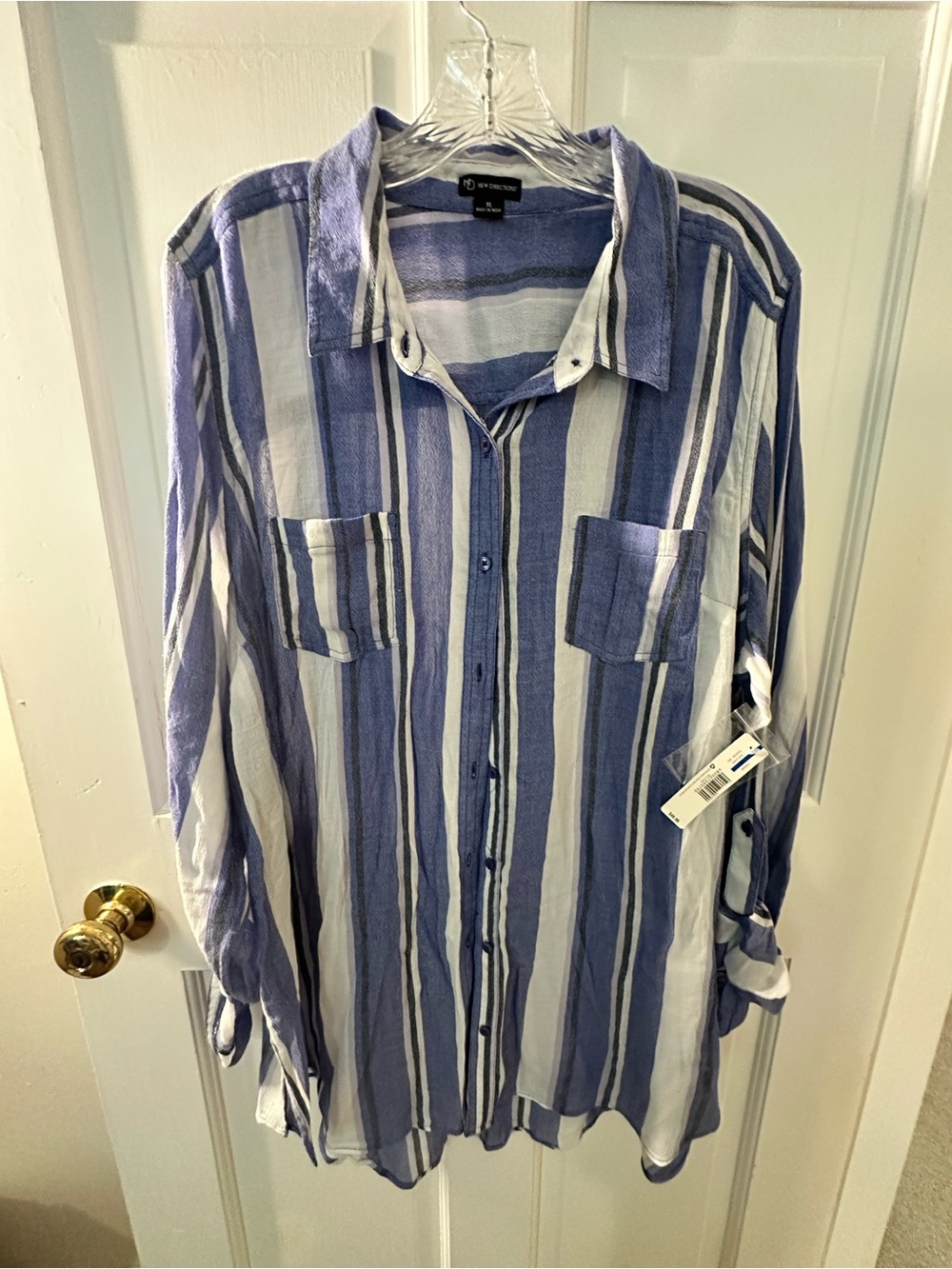 New Directions Collection Blue & White Striped Button-Up Shirt